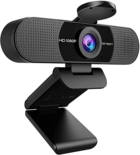 EMEET Full HD Webcam - C960 1080P Webcam mit Objektivabdeckung & Dual Mikrofon, 90 ° Streaming Kamera mit Automatische Lichtkorrektur, Plug & Play, für Linux, Win10, Mac OS