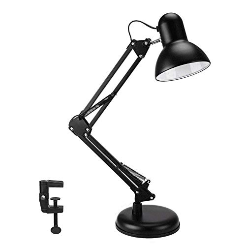 WAFTING Swing Arm Schreibtischlamp, Tischleuchte, Zusätzliche LED Die Glühbirne & Klammer, Stahlbau, Einstellbare Schatten Position, Architekt Lampe Für Office/Home/Wohnheim,Schwarz [Energieklasse F]