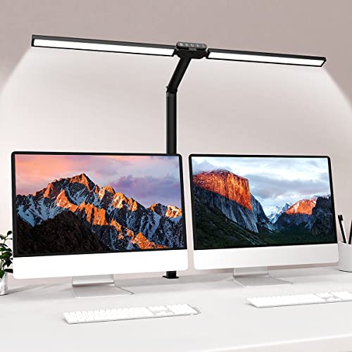 Schreibtischlampe LED Dimmbar, Bravzurg 78cm 24W Klemmbar Schreibtischleuchte mit Lichtsensor, 5 Farbtemperaturen 5 Helligkeitsstufen, Tischlampe mit Memory Funktion für Monitor, Büro, Arbeitszimmer